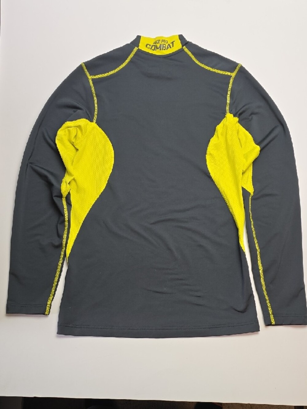 Nike Pro Combat Black/Yellow Dri Fit Top Training Stretch Gym Long Sleeve Shirt - Picture 5 of 7